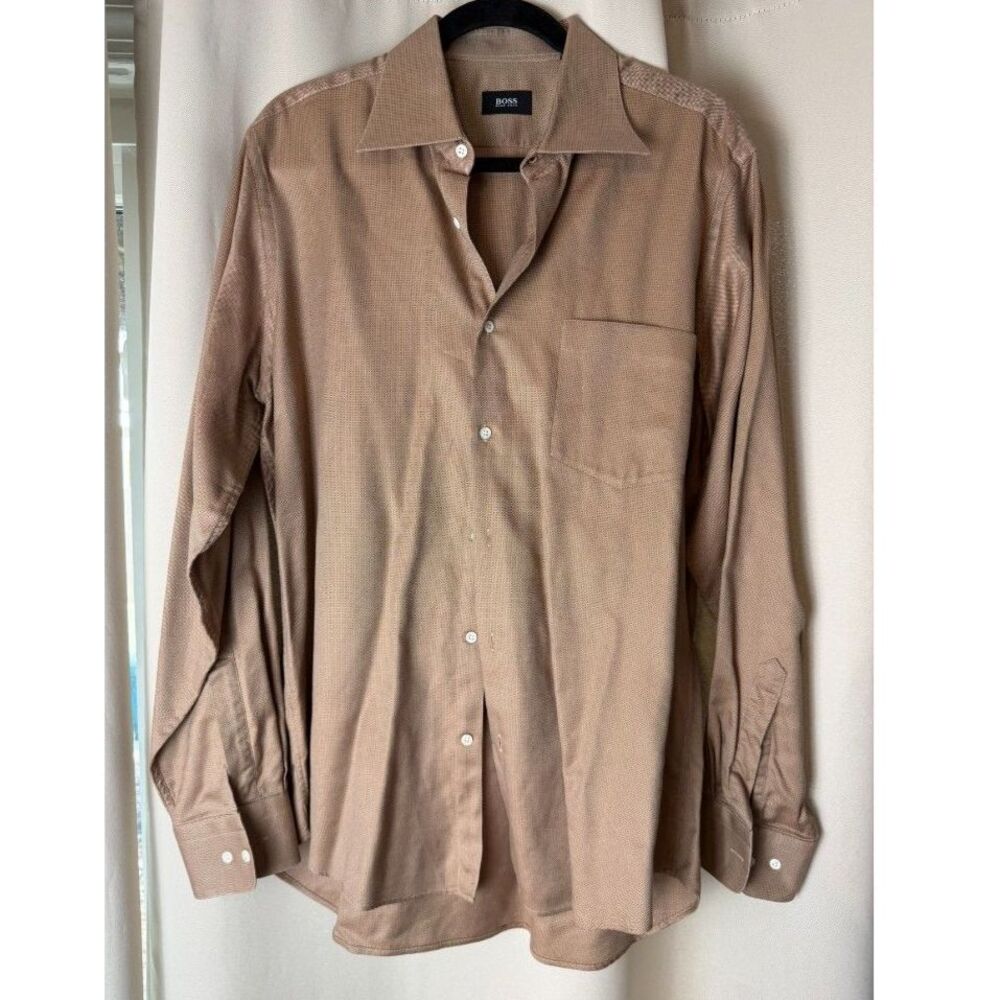 Hugo Boss Button Down Shirt Brown Cotton Long Sleeve Size L